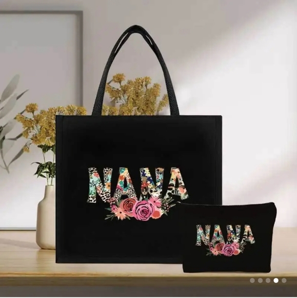 NaNa Handbags - Nana Black Floral Tote Bag with Small Zipper Pouch
